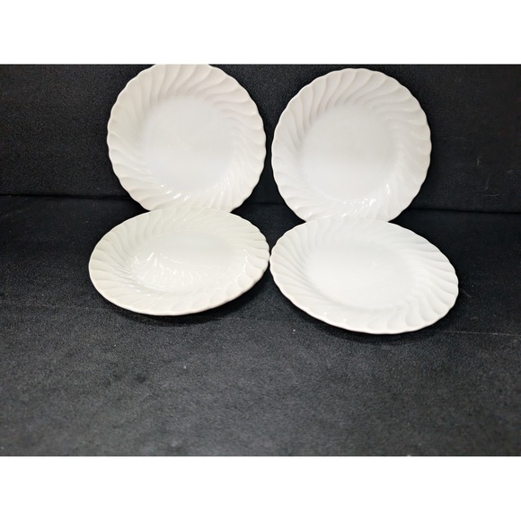 Sheffield Bone White Porcelain Bread Plates, Set of 4 Dessert Plate Swirl Design - Picture 1 of 8